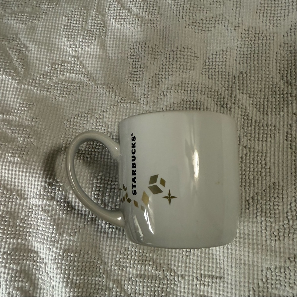Starbucks White Mug with Green Logo and Gold Accents - Picture 3 of 4